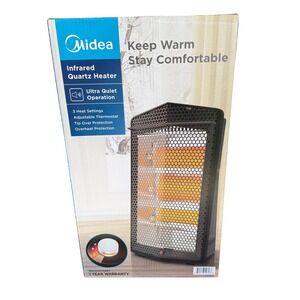 Midea 1500W Infrared Quartz Compact Heater Black Class Quiet 3 Heat Settings